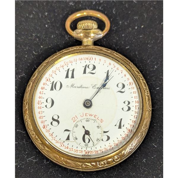 Antique Illinois Watch Co. Maritime Express 21-Jewel Open-Face Pocket Watch