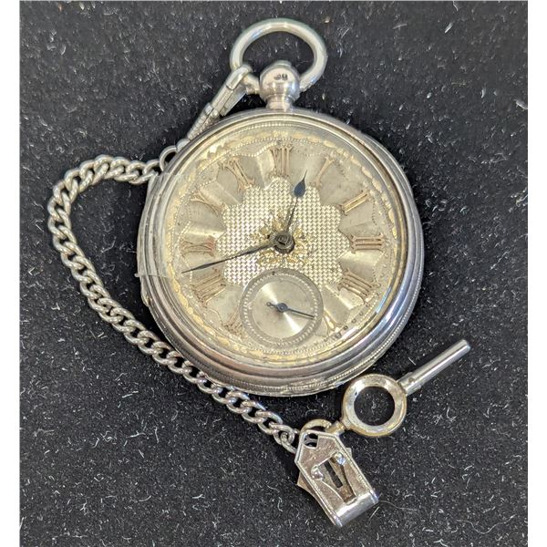 Antique English Sterling Silver Key-Wind Pocket Watch