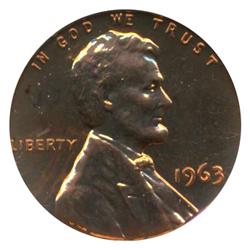 1963 PROOF Lincoln Cent Coin Graded PR67 DCAM Red (COI-4256)