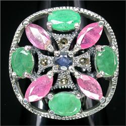 58ct Deluxe Top Emerald-Ruby-Sapphire Sterling Ring   (JEW-1849)