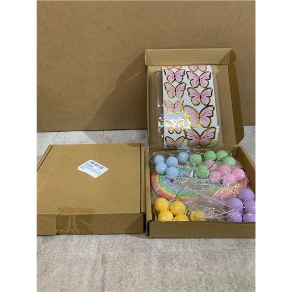 Lot Of 2 Pastel Rainbow & Ball Cake Topper Sets