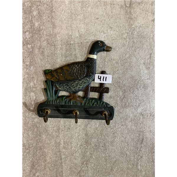 Vintage Cast Iron Wall Mounted Key Holder & Hook Rack With A Mallard Duck Design