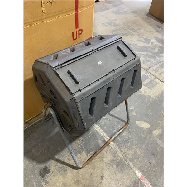 FCMP Outdoor Dual Chamber Tumbling Composter - Mounted On A Metal Frame