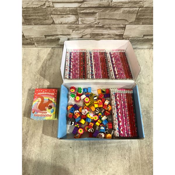 Valentine's Day Supplies Box - Includes Pencils, Erasers & Cards