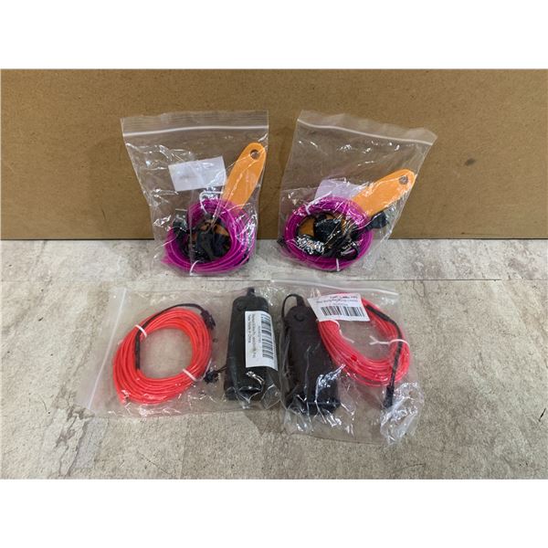Lot Of 4 - Car LED Strip Lights - RED & PURPLE