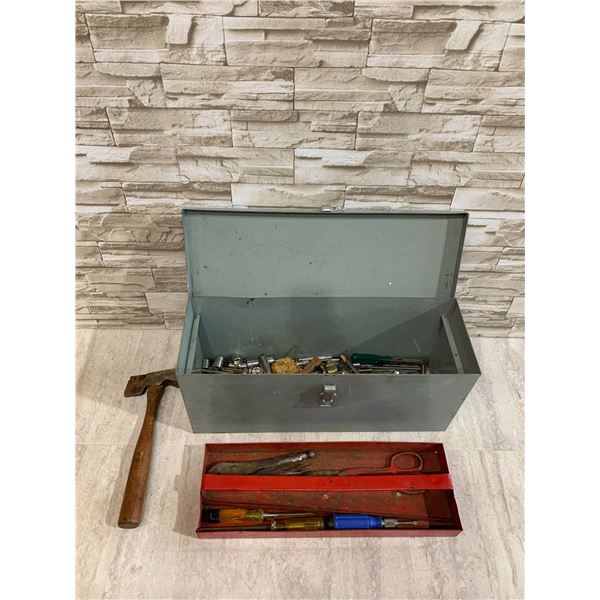 Heavy Duty Gray Metal Utility Tool Box - Includes Some Tools Inside