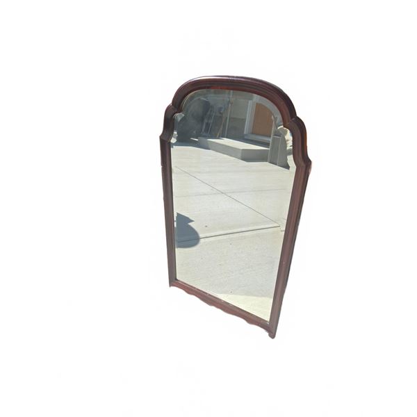 Wood Framed Wall Mirror with Scalloped Top