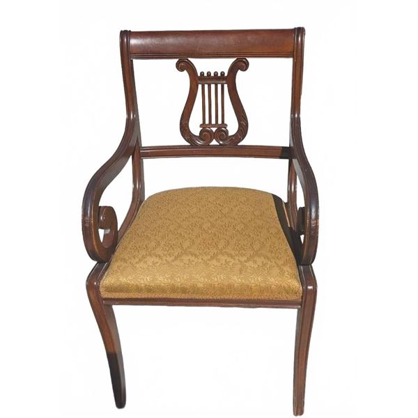 Mahogany Lyre Back Armchair with Upholstered