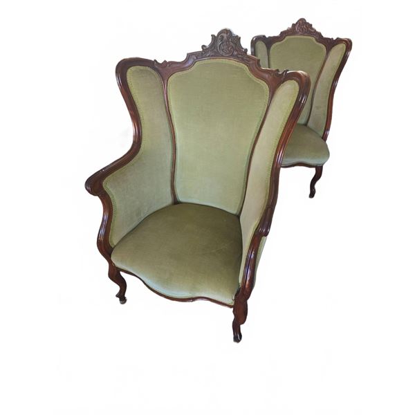 Victorian gents Carved Wood High-Back Armchairs
