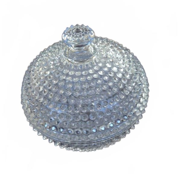 Pressed Glass Covered Candy Dish, 8 x 8 in