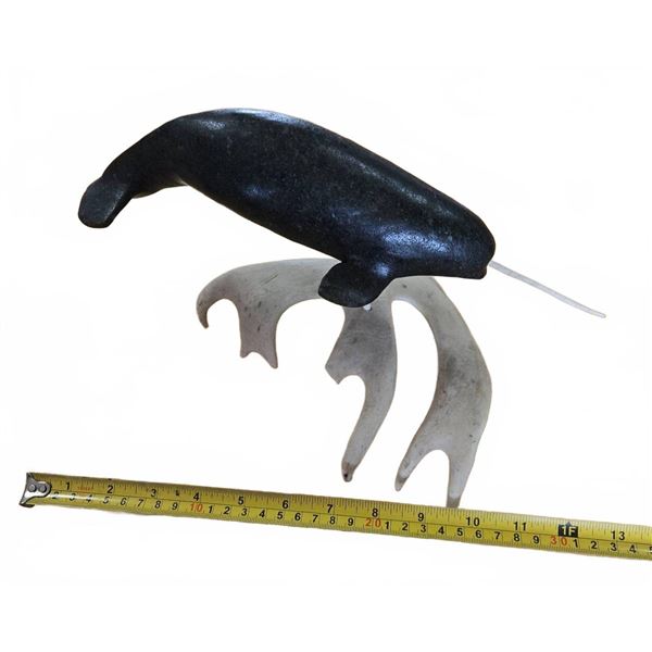 Inuit Narwhal Soapstone Carving, Unsigned