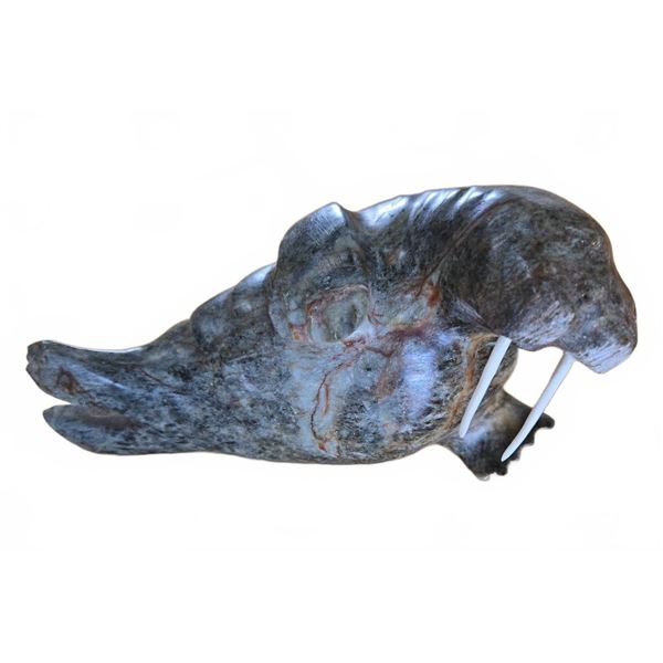 Signed Inuit Serpentine Walrus Sculpture