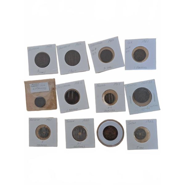 World Coins Assorted Lot, 12 Coins, 1918â€“1982