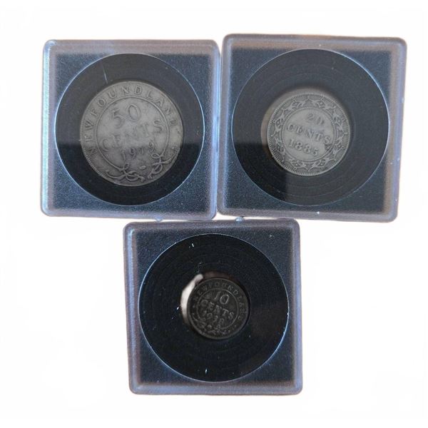 Newfoundland 50c, 20c, and 10c Coins Trio