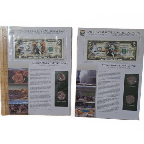 US National Parks $2 Bill & Quarter Sets with