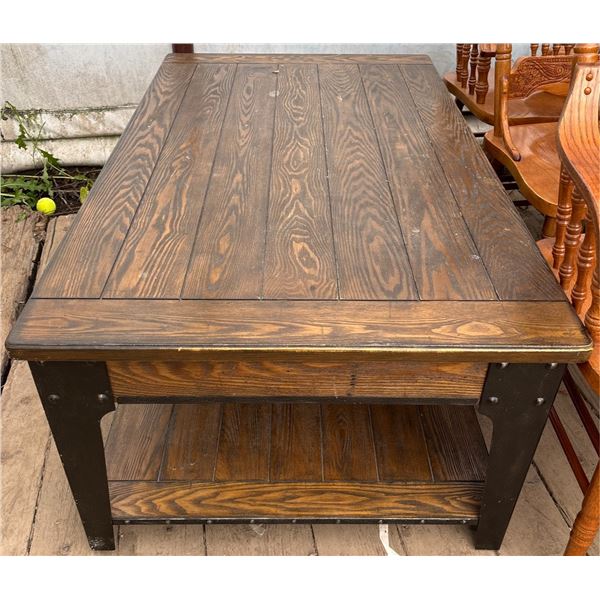 Wood and Metal Industrial Coffee Table with Lift-Top and Lower Shelf