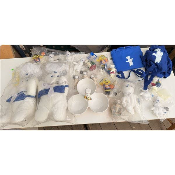 Pillsbury Doughboy Collectibles Including Plush, Ceramics, Bags, and Calendar