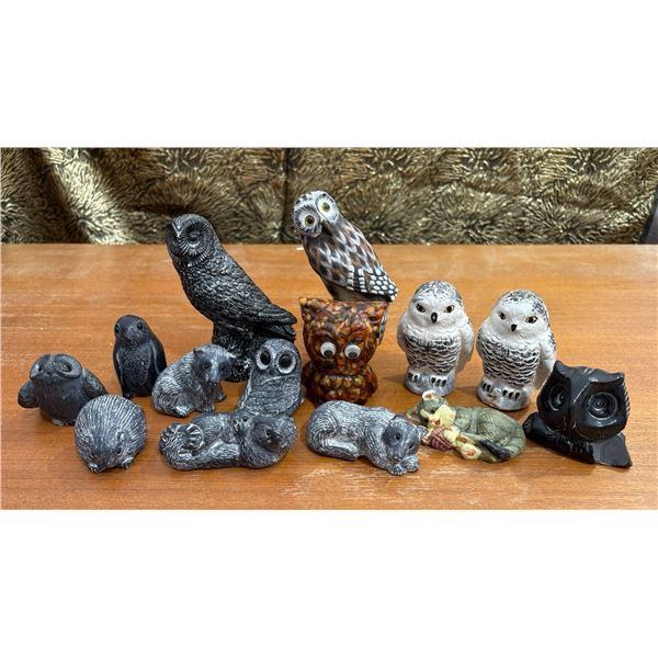 Owl and Animal Figurines Including The aardik Collection, Perfect Mold, and Snowy Owl Shaker