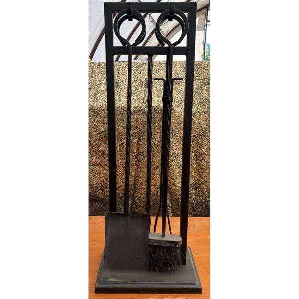 Black Metal Fireplace Tool Set With Stand