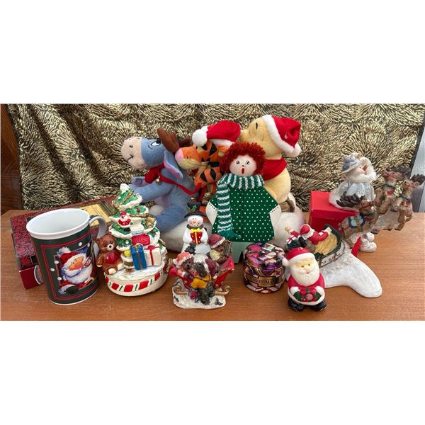 Christmas Decor Lot Featuring Winnie the Pooh Plush, Figurines, and more