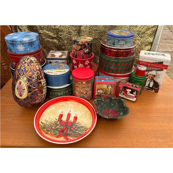 Assorted Christmas Holiday Tins, Trays, and Coasters