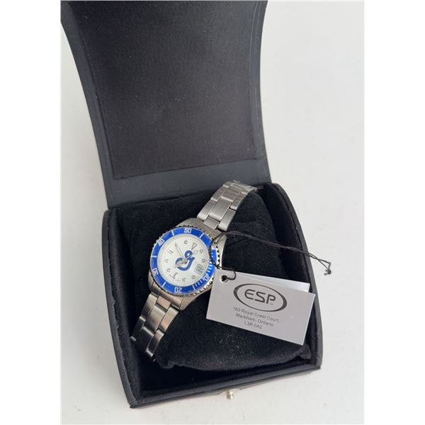 ESP Branded Stainless Steel Wristwatch with Blue Bezel in Box