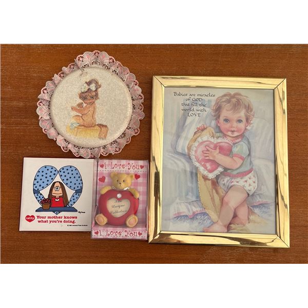 Lot: Picture Frames, Trinket Box, Guest Book, Sewing Kit, Coasters