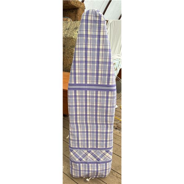 Folding Metal Ironing Board with Blue Plaid Cover
