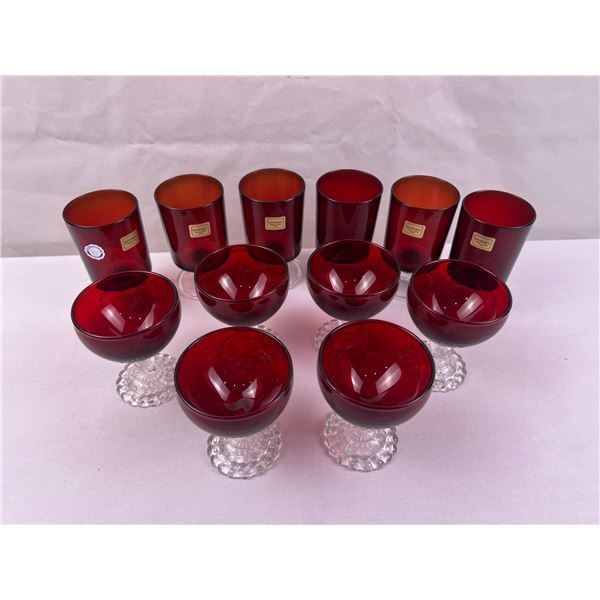 1970s red glass drinking glasses