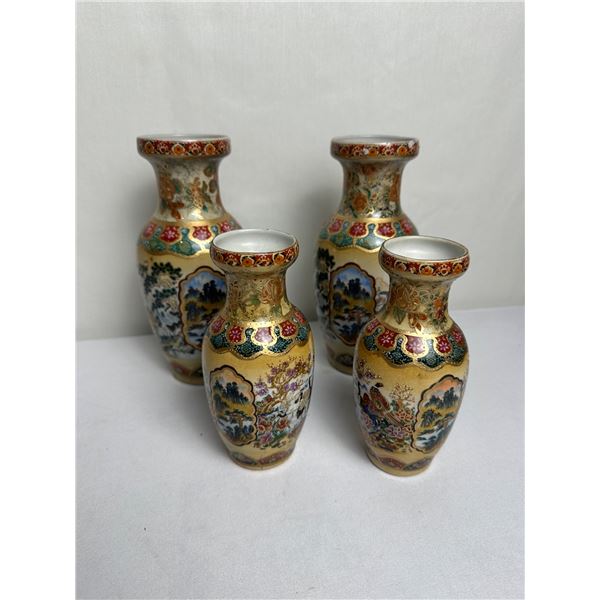 4 HAND PAINTED VINTAGE SATSAMA PORCELAIN VASE