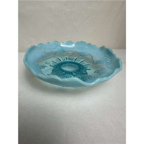 Antique Opalescent Blue Footed Bowl