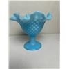 Image 1 : Vintage Milk Glass Blue Fenton Blue Hobnail  Vase - Uranium or Manganese Glass