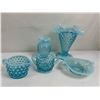 Image 1 : Vintage Fenton Blue Opalescent Hobnail Mini Dishes - Uranium or Manganese Glass