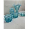 Image 2 : Vintage Fenton Blue Opalescent Hobnail Mini Dishes - Uranium or Manganese Glass