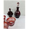 Image 3 : Vintage Deep Ruby Decanter, Shot Glasses, Covered Jar and Tumblers
