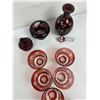 Image 4 : Vintage Deep Ruby Decanter, Shot Glasses, Covered Jar and Tumblers