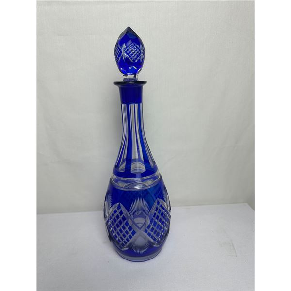Vintage Bohemian Cobalt Blue Cut-to-Clear Decanter