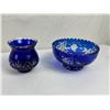 Image 1 : Vintage Cobalt Blue Cut-to-Clear Crystal Bowl and Vase