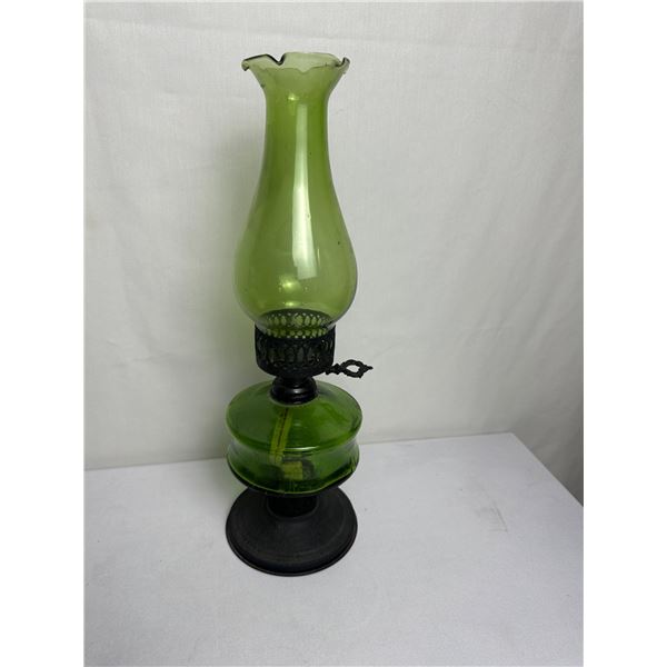 Vintage Green Glass Oil Lamp