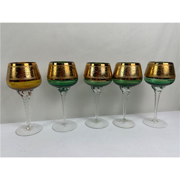 5 Vintage Murano Crystal Hock Wine Glasses