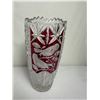 Image 1 : Vintage Lead Crystal Vase with Ruby Red Cut-to-Clear Birds Design