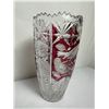 Image 2 : Vintage Lead Crystal Vase with Ruby Red Cut-to-Clear Birds Design
