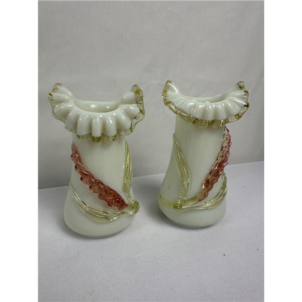 Victorian Antique Art URANIUM Glass Vases, Matched Pair: