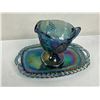 Image 2 : Vintage Blue Carnival Glass Creamer & Matching Tray