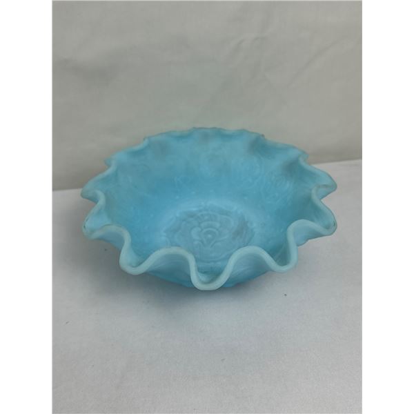 Vintage Fenton Light Blue Satin Glass bowl "Persian Medallion" Pattern - Uranium or Manganese Glass