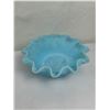 Image 1 : Vintage Fenton Light Blue Satin Glass bowl "Persian Medallion" Pattern - Uranium or Manganese Glass