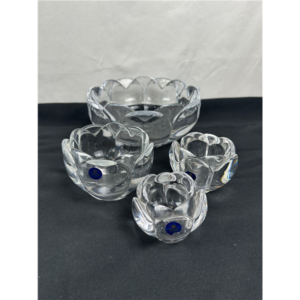 Set of 4 Vintage Royal Copenhagen Crystal Lotus Candle Holders/Bowls