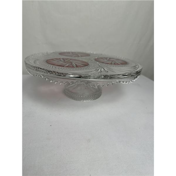 Vintage Clear and Red Cut-to-Clear Crystal Pedestal Cake plate