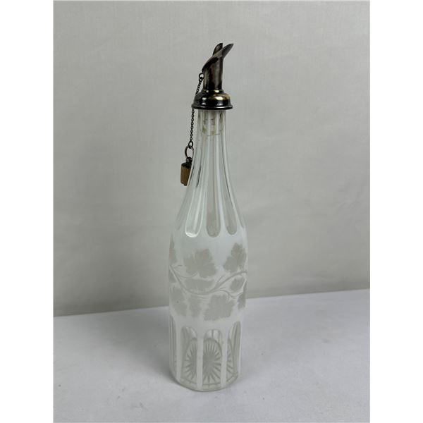 Vintage Bohemian White Overlay Glass Decanter with Metal stopper/pourer