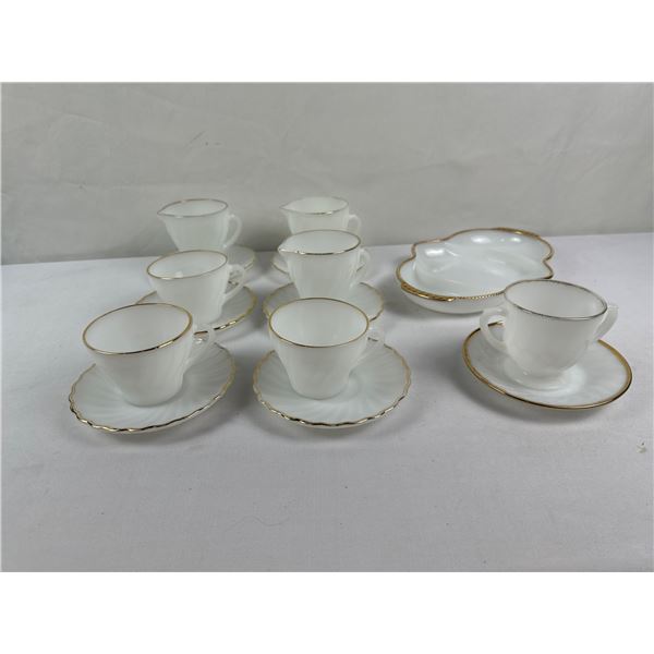 Vintage Anchor Hocking Fire-King Milk Glass Wares with Gold Rims